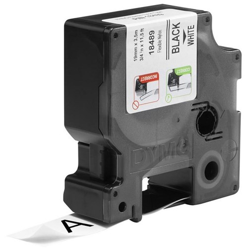 Dymo Labelling Tape Rhino Industrial Flexible Nylon 19mm x 3.5m Black on White