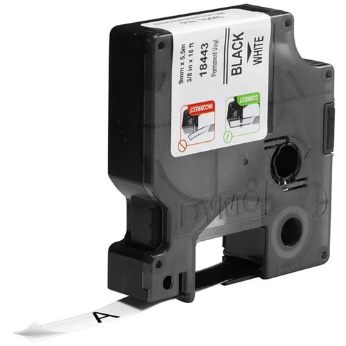 Dymo Labelling Tape Rhino Industrial Vinyl 9mm x 5.5m Black on White