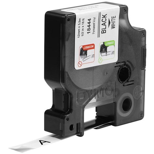 Dymo Labelling Tape Rhino Industrial Vinyl 12mm x 5.5m Black on White