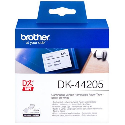 Brother Continuous Removable Paper Label Roll DK- 44205 62mm x 30.48m Black on White