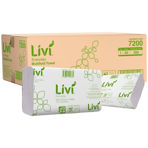 Livi Everyday Paper Towels Slimfold 200 Sheets, Carton of 20 Packs