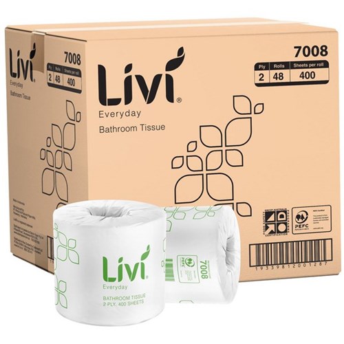 Livi Everyday Toilet Paper Wrapped 2 Ply 400 Sheets, Carton of 48 Rolls