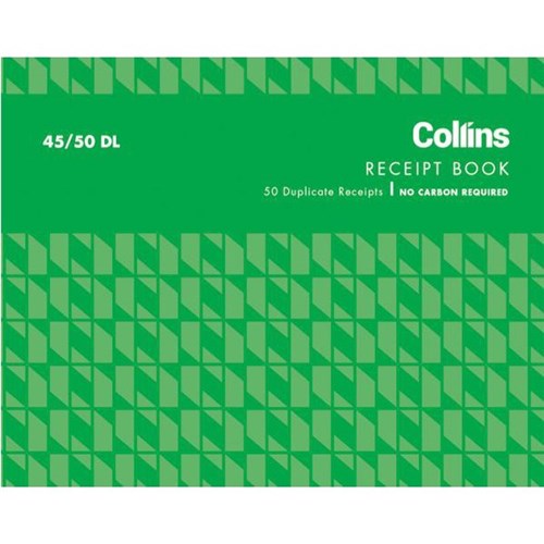 Collins Cash Receipt Book 45/50Dl Duplicate No Carbon Required