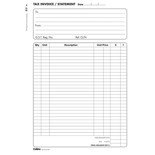 Collins Tax Invoice Book A4/50Dl Duplicate No Carbon Required