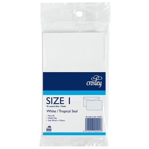 Croxley E8 Envelope Tropical Seal White 92x152mm, Pack of 20