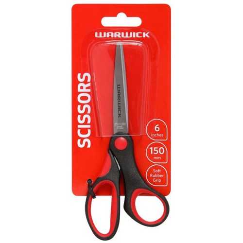 Warwick Soft Grip Scissors 150mm Black/Red