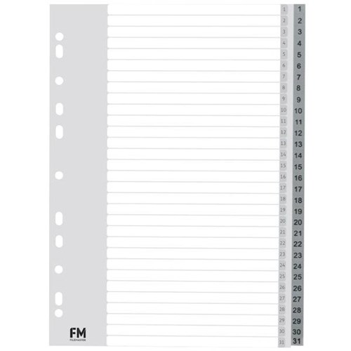 FM Index Dividers Tab 1-31 A4 Polyprop Grey