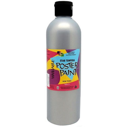 Five Star Tempera Poster Paint 500ml Bottle Metallic Silver
