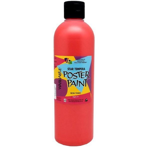 Five Star Tempera Poster Paint 500ml Bottle Metallic Red