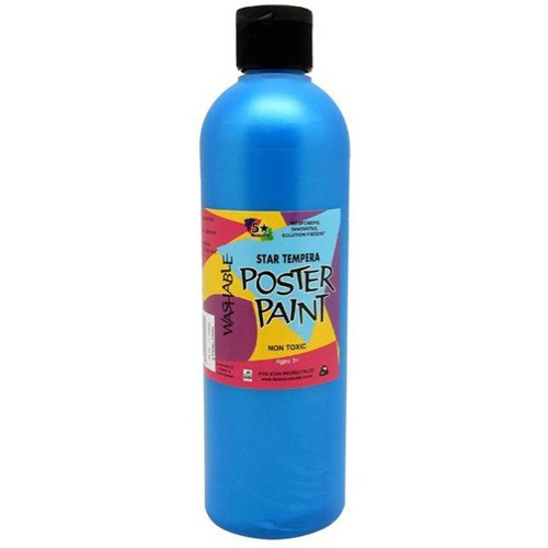 Five Star Tempera Poster Paint 500ml Bottle Metallic Blue