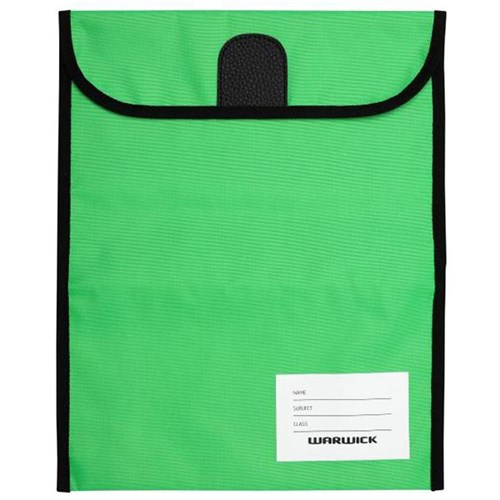 Warwick Homework Book Bag Large Hook & Loop Fastener Large 330x360mm Green
