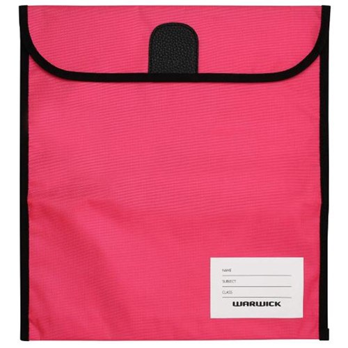 Warwick Homework Book Bag Large Hook & Loop Fastener Large 330x360mm Pink