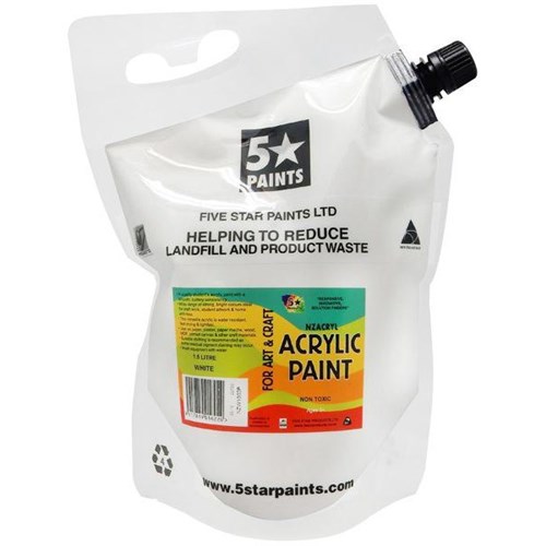 Five Star NZACRYL Acrylic Paint 1.5L Pouch White