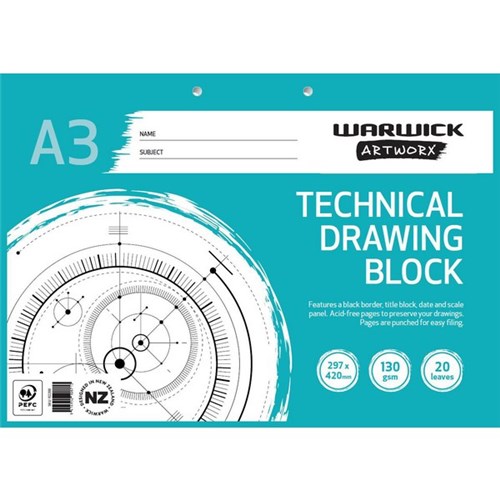 Warwick Artworx Technical Drawing Pad Refill A3 20 Leaves
