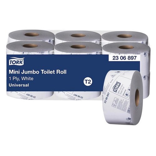 Tork T2 Universal Mini Jumbo Toilet Tissue 1 Ply 2306897, Carton of 12