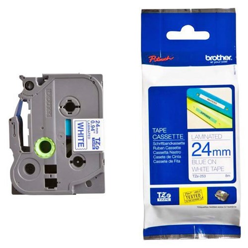 Brother Labelling Tape Cassette TZe-253 24mm x 8m Blue on White