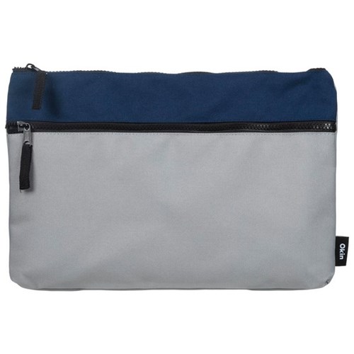 Okin Pencil Case Large Flat Two Zip Blue/Grey 340x230mm