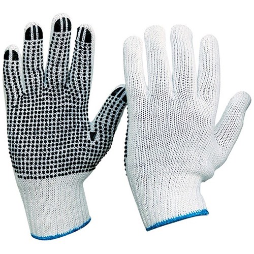 Esko Knit Polycotton PVC Dots Gloves, Box of 300 Pairs